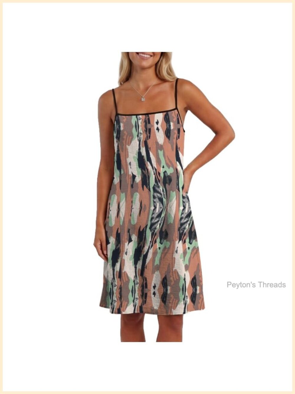 Women's Sleeveless A-Line Summer Dress with Pockets - Adjustable Spaghetti